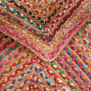 Indian Hand Braided Multicolor Jute & Cotton Braided Runner Rug Bohemian Jute Rug Yoga Mat Jute Cotton Carpet Vintage Jute Rug