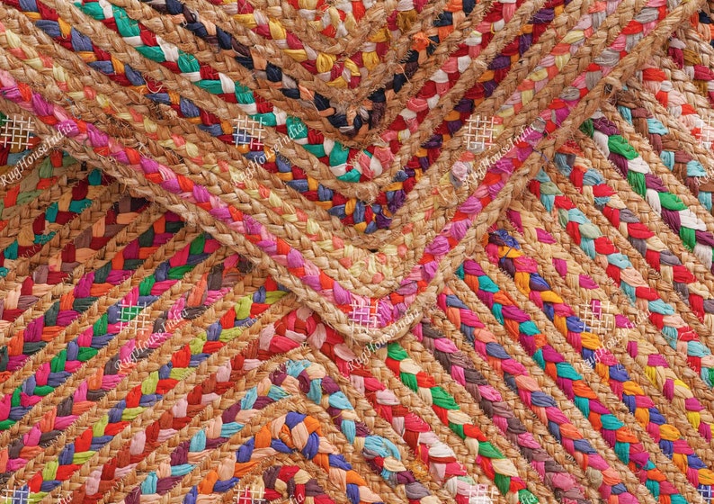 Alfombra de yute multicolor trenzada a mano india y alfombra trenzada de algodón, alfombra de yute boho, alfombra de yoga, alfombra de algodón de yute, alfombra de yute vintage imagen 5