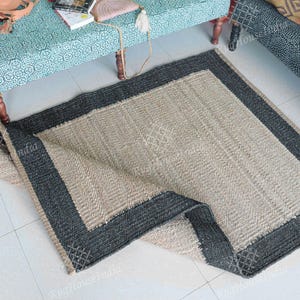 Custom Size Beige Hemp Rug With Black Border Rug Vintage Large Area Rug Home Decor Rug Turkish Rug Bedroom Decor Rug Floor Decor Rug