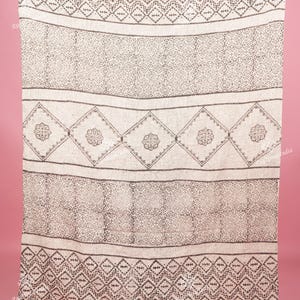Vintage floral throw blanket couch Handmade throw Hand block print soft cotton king size neutral blanket home decor Hand loomed Gift