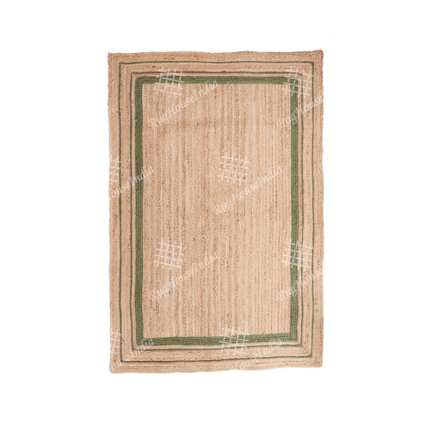 Natural Border Rug Natural Hand Braided Beige With Green Border Jute Rug, Eco Friendly Rug ...