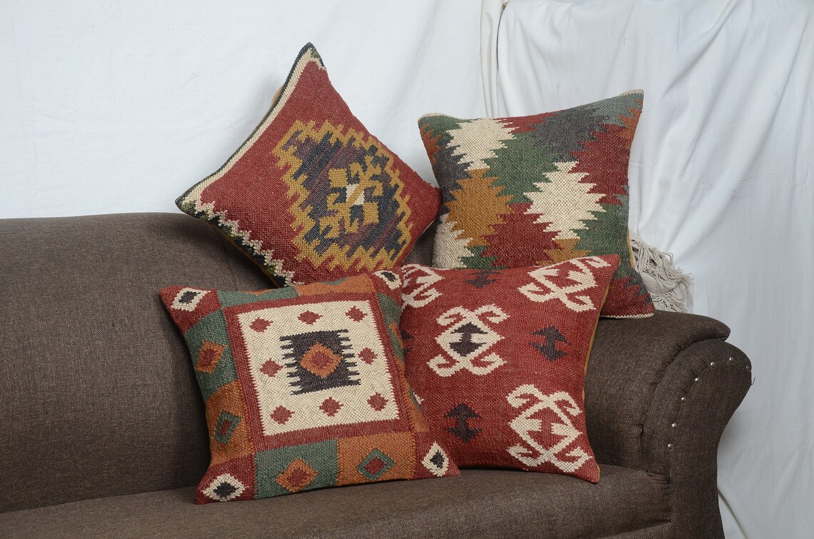 4 PCS Set of Chouhan Rugs Hand Woven Jute Kilim Cushion Cover Etsy
