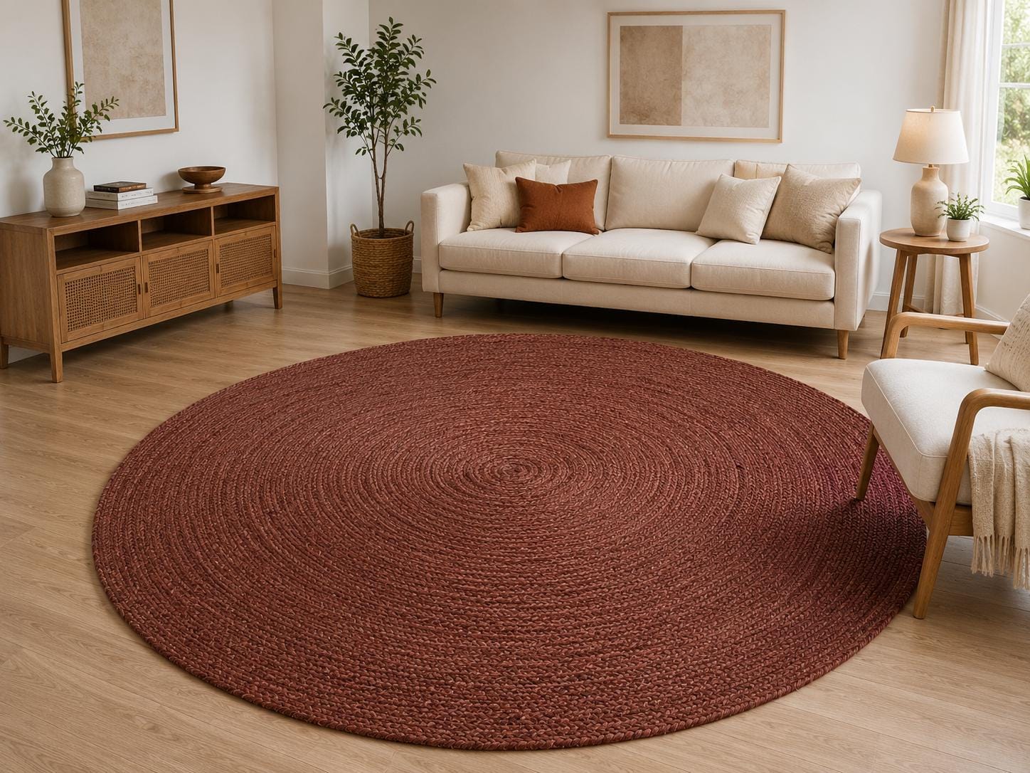 Handwoven Natural Solid Braided Round Jute Rug for Home Decor
