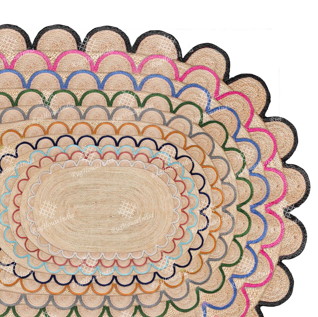 Oval/round Scalloped Jute Rugs Every Color Border Rug Natural Jute Area ...