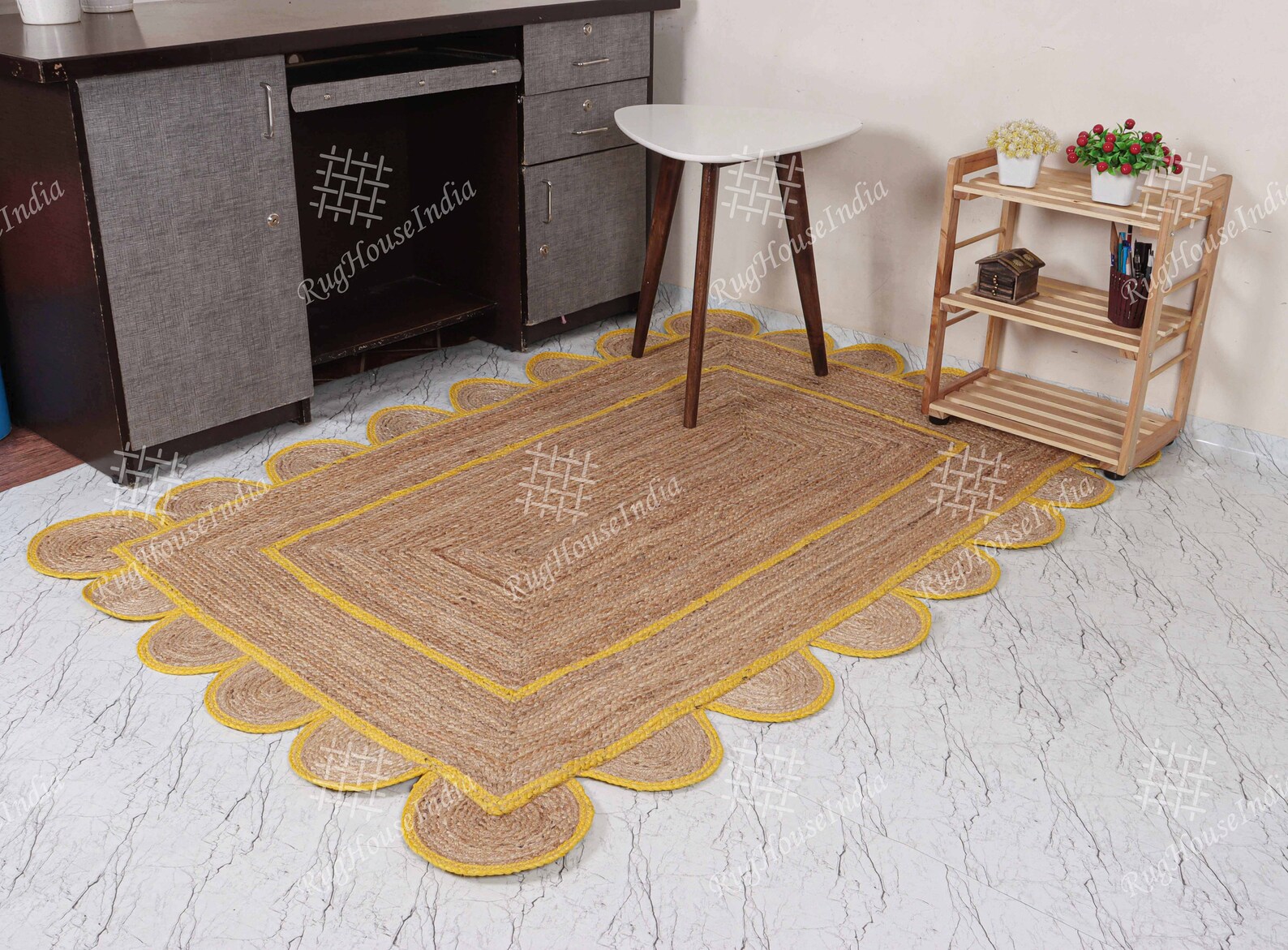 Braided Scalloped Jute Rug Scallop Rug Boho Rug Natural Etsy