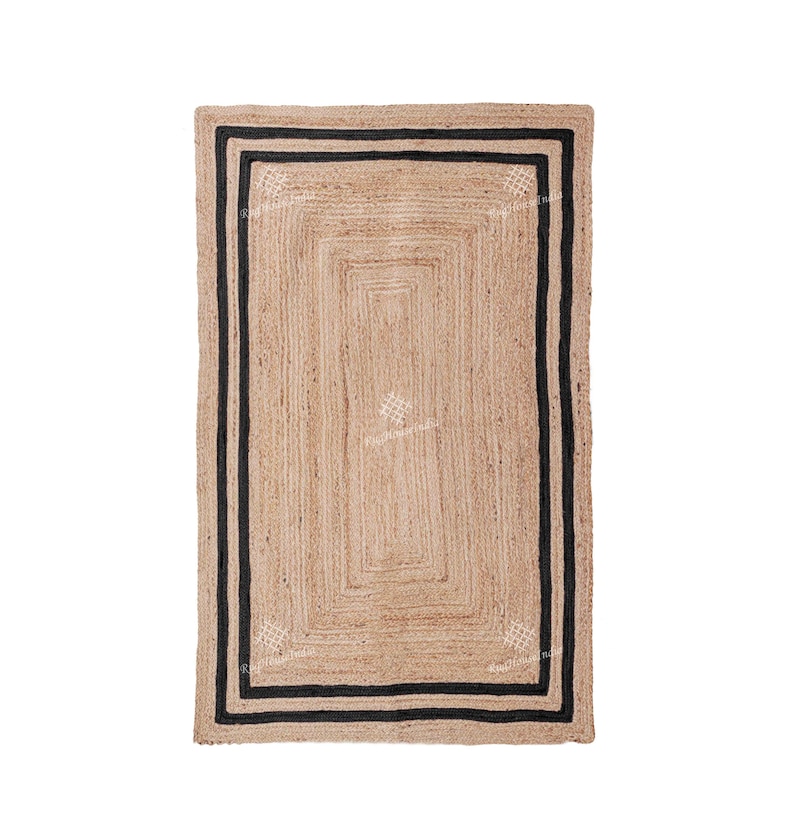 Handmade Jute Rugs- Braided Living Room Rug Vintage Area Rug Custom Size Kitchen Rug Natural Floor Rug Gifts For Him Area Rugs 8x10 Boho Rug Black