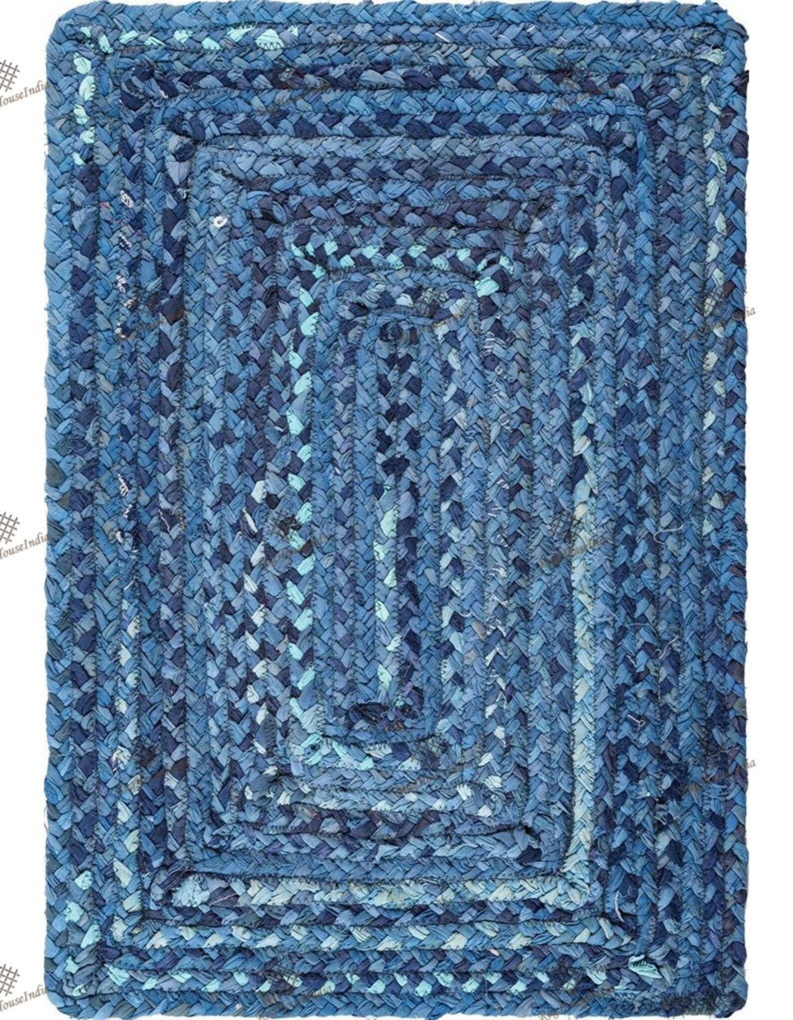 Every Size Hand Braided Cotton Rug Blue Cotton Runner Etsy