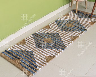Tapete artesanal bege de cânhamo e juta: decoração boho tufada