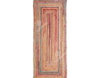 Custom Size Hand Braided Jute and Cotton Runner Rug Handwoven Rustic Area Runner Indian Bohemian Rag Rug Eco Home Decor Large area Rug