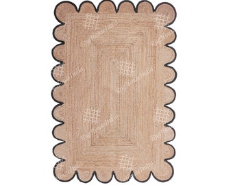 Hand Braided Natural Jute Rug with Various Color Scalloped Jute Rug Jute Area Rug Handmade Runner Custom Size Rug Decorative Rug Gift
