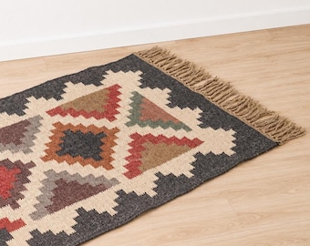 Handwoven Flatweave kilim wool jute runner rugs for home decor, modern vintage jute area runner carpets, accent kilim turkish doormat