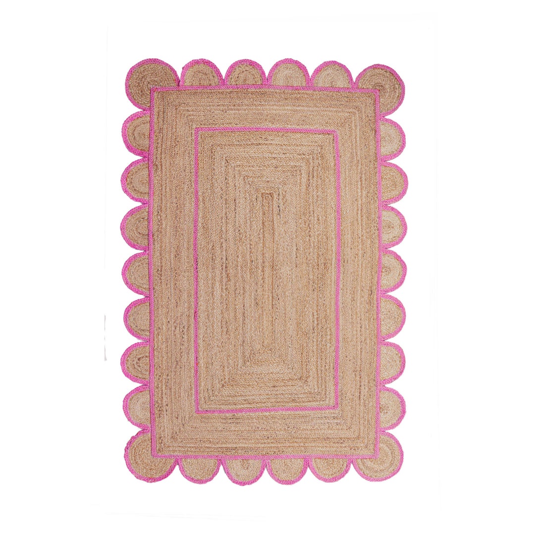 Scalloped Jute Rug Pink Scallop Rug Natural Jute Rug - Etsy