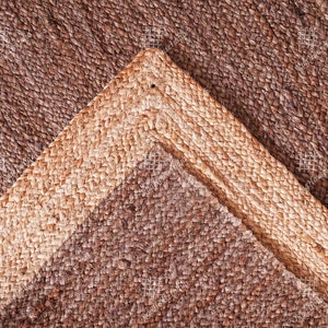 Indian Hand Braided Grey Jute Rug With Beige Border Jute Runner Rug, Handmade Jute Runner Bohemian Custom size Boho Modern Jute Rug