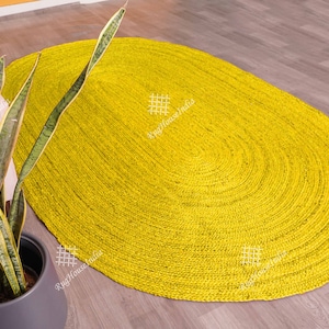Indian Handmade Oval Jute Rug with Solid Various Color Custom Jute Rug Large Area Rug Living Room Rug Home Decor Rug Boho Rug Turkish Rug