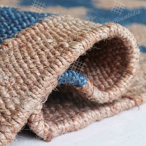 Tapetes indianos feitos à mão em cânhamo natural: tapete geométrico grande em cânhamo tecido à mão, ideal para decoração e presentes; tapete de juta estilo boho para cozinha, tamanho corredor.