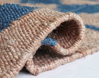 Indian Handmade Natural hemp rugs: Geometric large Size loomed hemp mat for decorative and Gift, kitchen Runner size boho style jute carpets