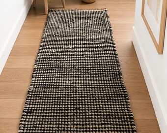 Handmade Black\White Stripes Hemp Runner Rug, Boho Hallway\Stair Decor Jute Runner, Floor Jute Runner Rug Jute Rug - High Quality