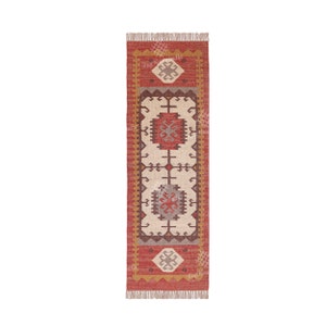 Wool Jute Kilim Dhurrie | Handmade Wool Jute Runner Bohemian Eco Friendly Wool Jute Kilim Runner| Reversible Handmade Vintage Antique Rug