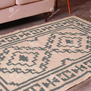 Custom Size Indian Handmade Kilim Wool Jute Rug, Multicolor Décor Rug, Fringes Jute Rug, Rectangle Shape Rug, Vintage Kilim Dhurrie Rug