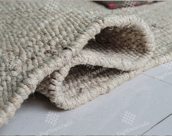 Custom size Off white Hemp jute rug : Accent hemp runner carpet, Flatweave loomed area rug for hallway and home decor