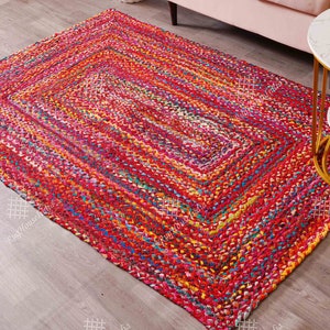 Hand Braided Cotton Mud Clothes Carpet/Rug, Handmade Chindi Cotton Runners, Bohemian Eco Rugs, Custom Size, Colorful Area Rug Home Decor