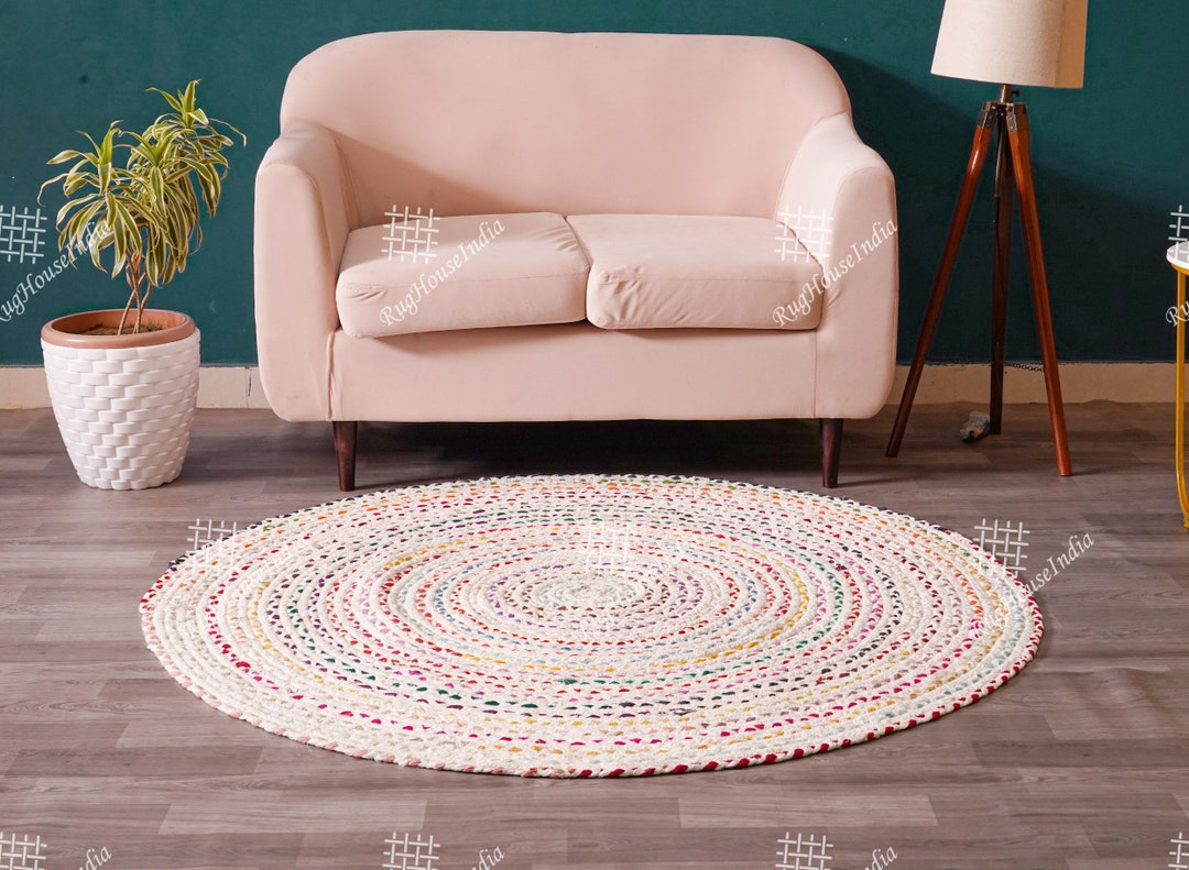 5x5 9x9 Ft. Handwoven Cotton Round Rug/doormat Floor Décor Etsy