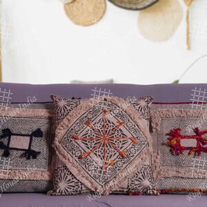 Handwoven Cotton Pillow Covers Indian Handmade 45x45 cm Set of 3 Embroidered Cushion Covers, Throw Pillow Set, Bohemian Throw Pillowcases
