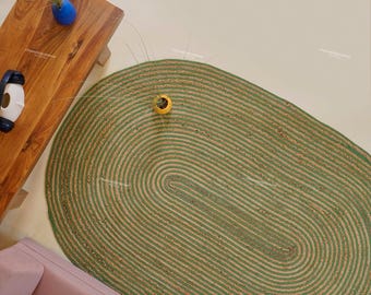Alfombra Chindi ovalada de algodón hecha a mano, alfombra de yute de algodón verde y natural para la decoración de pasillos y jardines, tamaño personalizado, felpudo ecológico.