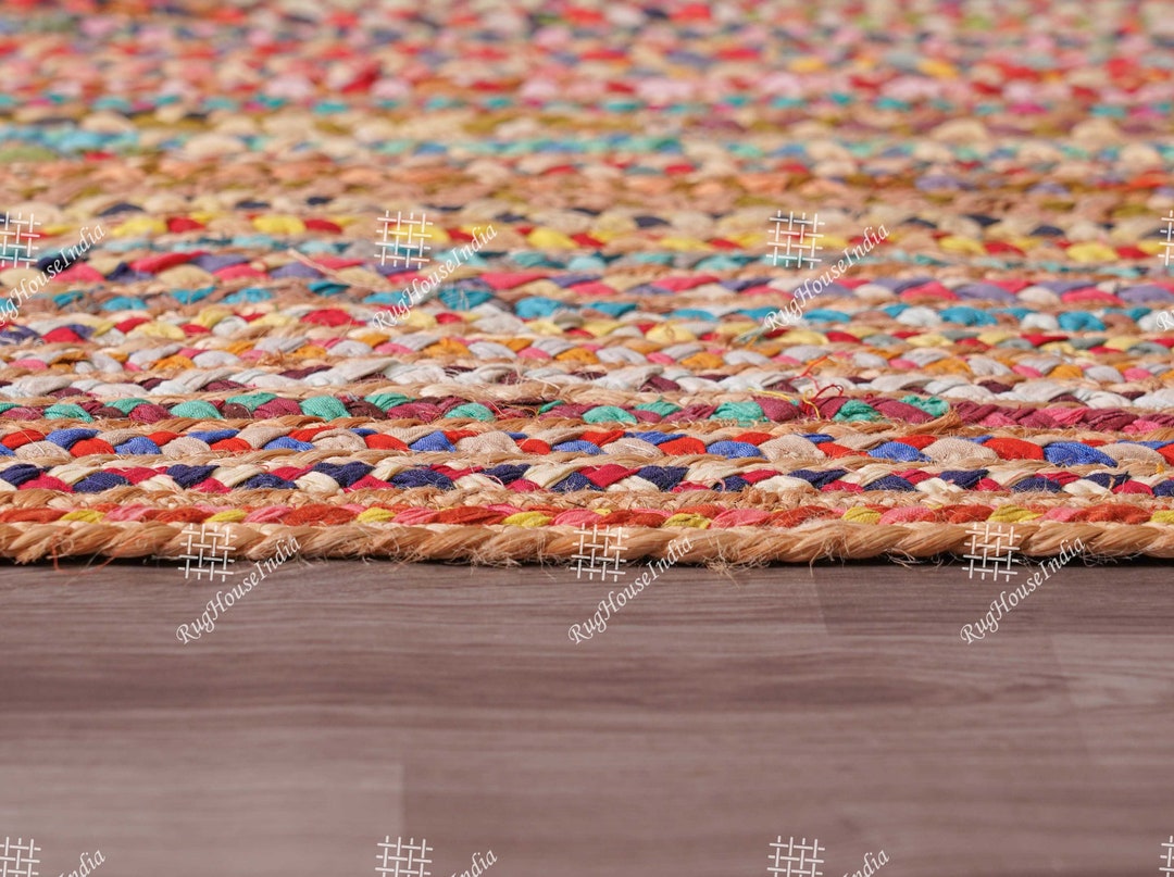 3x5, 4x6 Ft. Indian Jute Cotton Rectangle Rug, Hand Braided Jute Rug