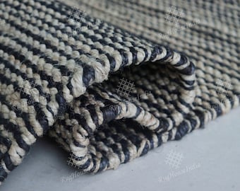 Handmade Black stripe hemp jute rugs for kitchen decor, 5x7ft jute area rugs for living area, boho Jute fiber texture rug, eco friendly rug
