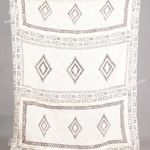 Floral print cotton blanket and throw, Hand loom India cotton blanket, block print throw, cotton sofa throw, bohemian mud cloth throw