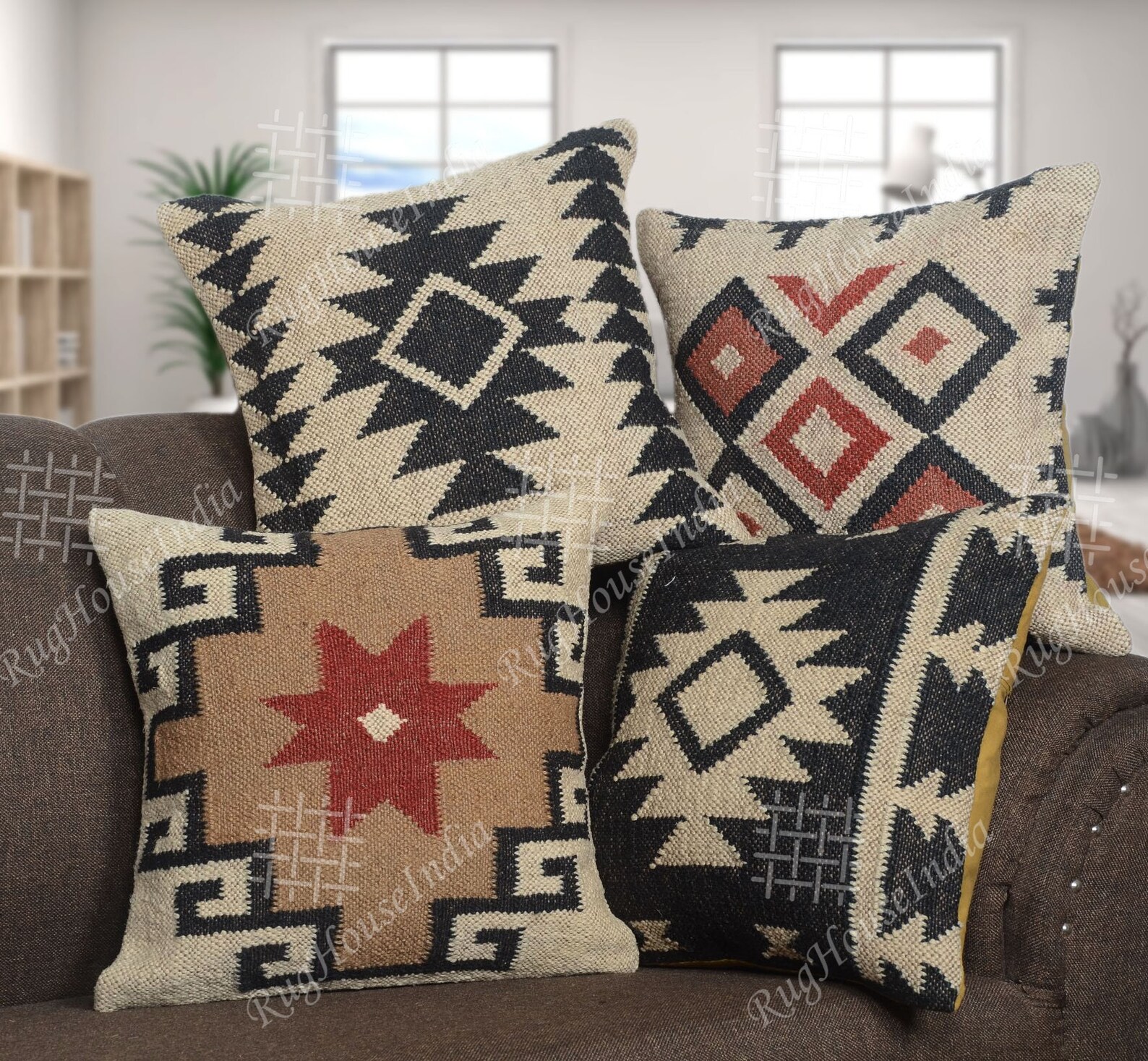 4 Set of Indian Hand Woven Natural Jute Cushion Cover 18X18 Etsy