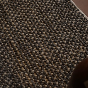 Handwoven Chunky Wool Rug: Pebble Loop Texture, Scandinavian Style Charcoal Grey Wool rugs, Hand Tufted cotton wool carpets for home decor image 5