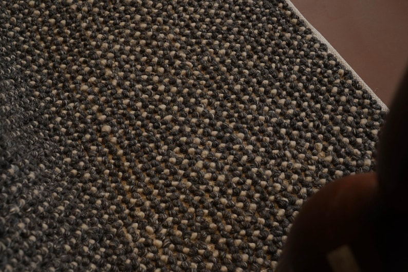 Handwoven Chunky Wool Rug: Pebble Loop Texture, Scandinavian Style Charcoal Grey Wool rugs, Hand Tufted cotton wool carpets for home decor image 5