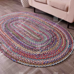 Handwoven Bohemian Colorful Oval Cotton Chindi Area Rug Home Decor Rugs cotton area rugs oval shape braided rug rag floor rug mat