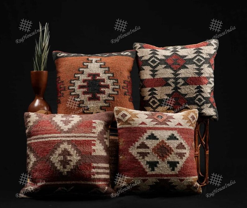 Wool Jute Vintage Kilim Cushion Cover 45x45 Cm Home Decor Pillow Cases