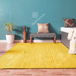Every Size Hand Braided Yellow Jute Rug Rectangle Jute Carpet Doormat Rug Vintage Area Rug Bohemian Rug Indian Decorative Rug Handmade Rugs