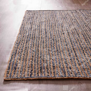 Hand Braided Beige and Blue Jute Cotton Carpet Handwoven Chindi Cotton Runners Bohemian Eco Rugs Custom Size meditation mat home decor