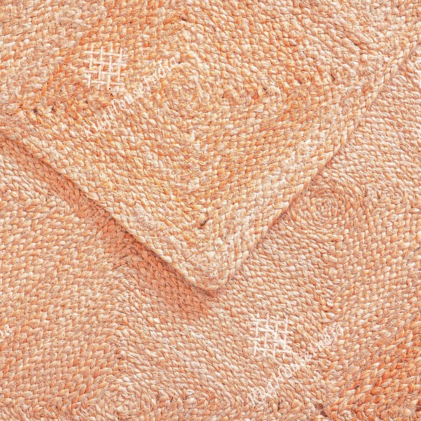 Hand braided Natural Jute Area Rug with Square Pattern