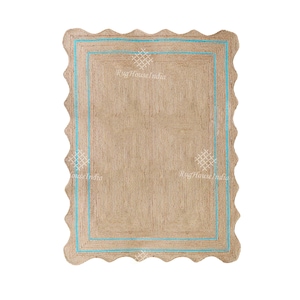 Custom Size Scalloped Jute Runner Every Color Double Border Natural Jute Runner Hand Braided Rug Vintage Jute Area Rug Home Decorative Rug