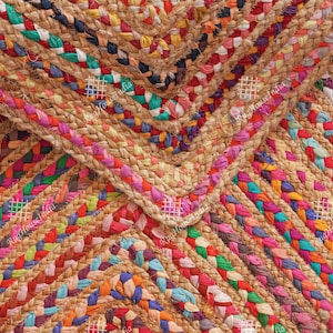 Alfombra india de yute y algodón trenzada a mano, multicolor, de tamaño personalizado, rectangular o cuadrada, de gran tamaño, de yute y algodón, para yoga.