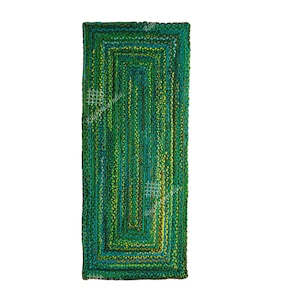 Custom Size Indian Handwoven Green Cotton Rug, Chindi Runner Rug, Multicolor Cotton Runner Doormat, Area Rug, Bohemian Rug, Chindi Rug