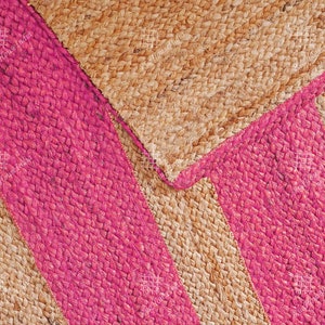 Indian Hand Braided Rectangle Jute Rug With Pink Stripes Rug, Custom Size Rug, Large Area Rug,