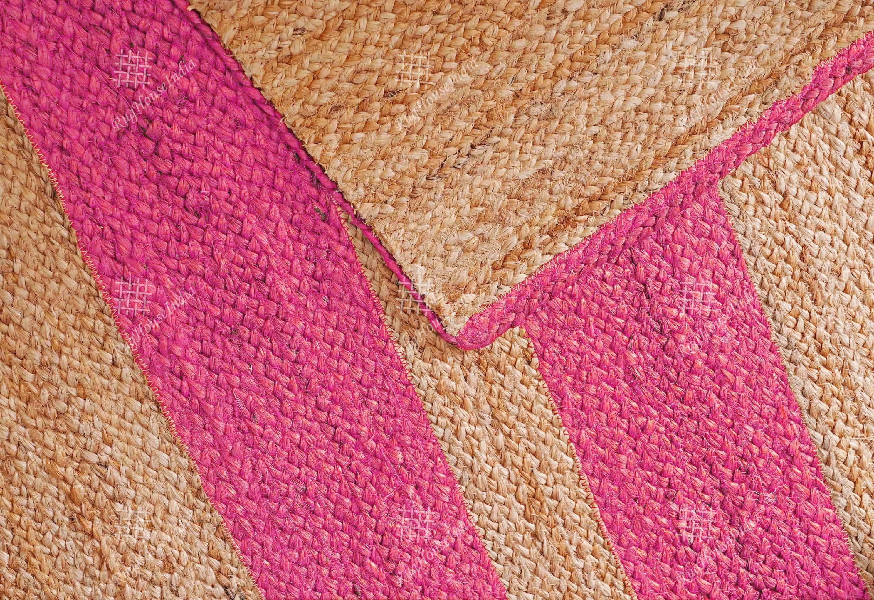 Indian Hand Braided Rectangle Jute Rug With Pink Stripes Rug, Custom Size Rug, Large Area Rug,