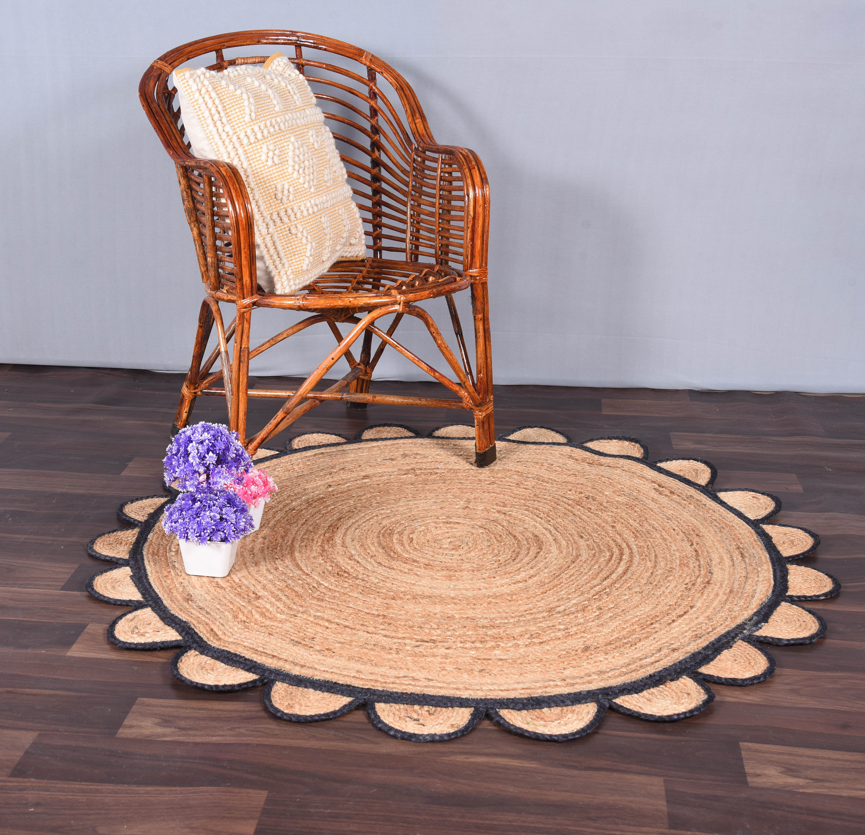 Round Scalloped Rug bohemian rug rag rug Scallop jute Braided Etsy