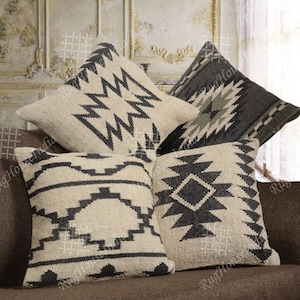 Jute Pillow, Indian Handwoven 4 set of 45x45 cm jute Pillow covers, Kilim Cushion Covers, Decorative Sofa Pillowcases Sofa Cushion Cover