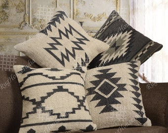 Jutekissen, indisch handgewebtes 4er Set 45x45 cm Jutekissenbezüge, Kilim Kissenbezüge, dekorative Sofa-Kissenbezüge, beste Weihnachtsgeschenke