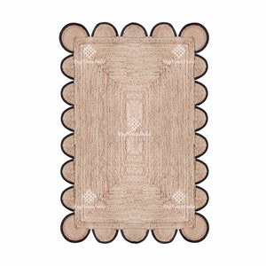 Hand Braided Scalloped Beige ( Natural ) Jute Rug Runner Doormat Rug With Every Color Scalloped Border Rug Large Area Rug
