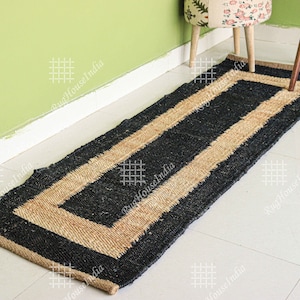 Custom Size Black & Beige Bordered Jute Hemp Runner Stair Decor/Entryway Runner Jute Bed Side Runner hallway Runner Rug Home Decor Rug