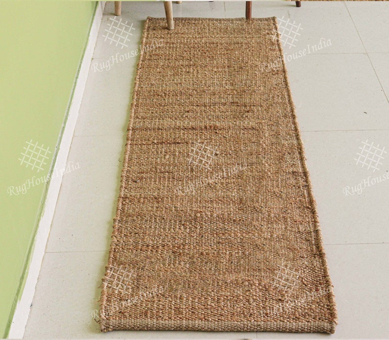 Custom Size Natural Jute Hemp Runner, Stair Decor/Entryway Runner, Jute Bed Side Runner, Vintage Area Rug,Natural Jute Hemp Beige Doormat without Fringes